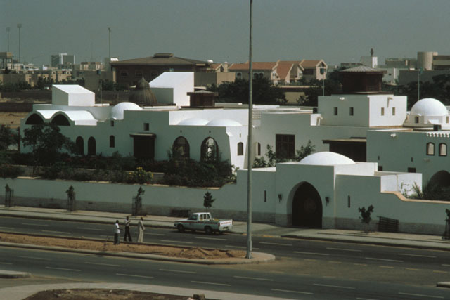 Exterior view showing façades and protective walls