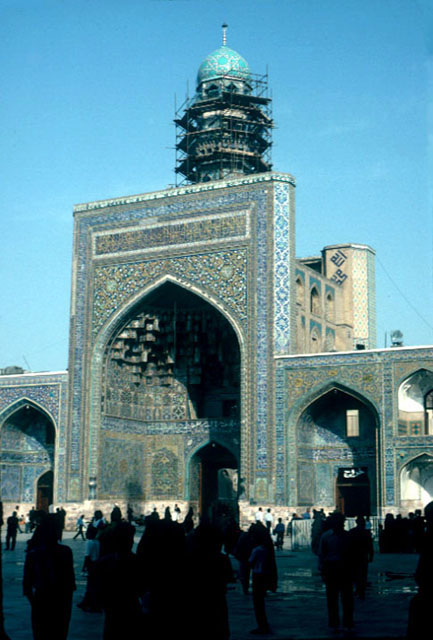 Imam Reza Shrine Complex: Sahn-e Engelab - View of the western iwan