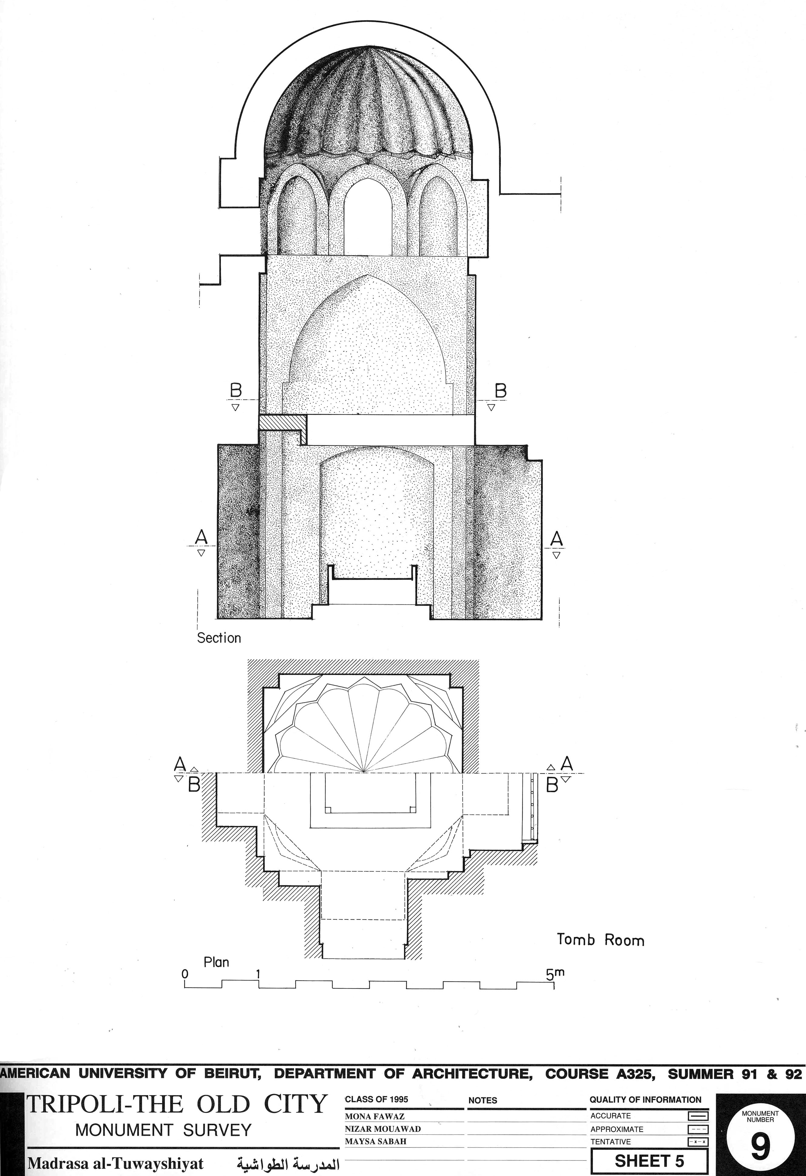 Madrasa al-Tuwayshiyya - Drawing of the building, based on survey: Tomb plan and section.