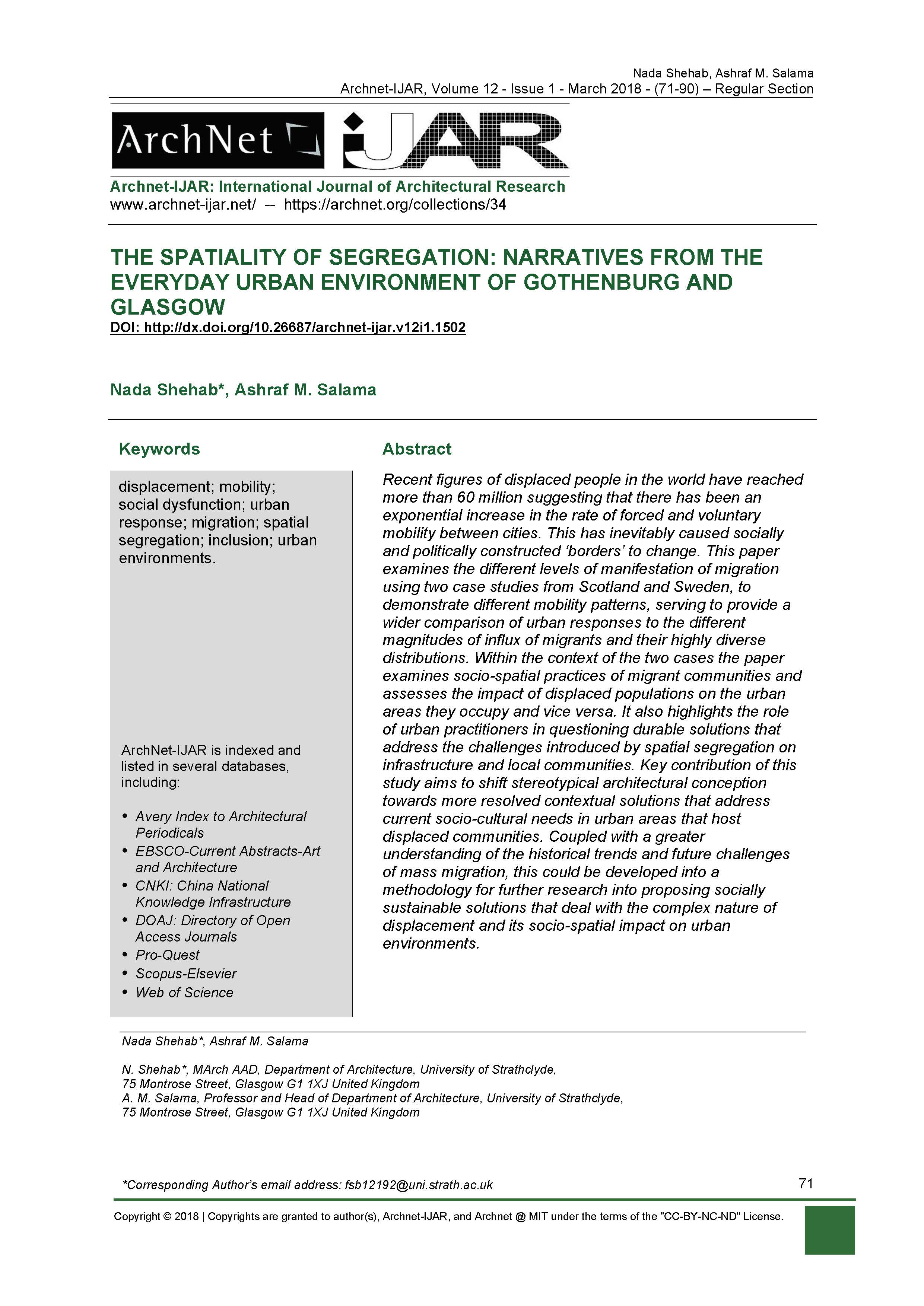 The Spatiality of Segregation: Narratives from the Everyday Urban Environment of Gothenburg and Glasgow