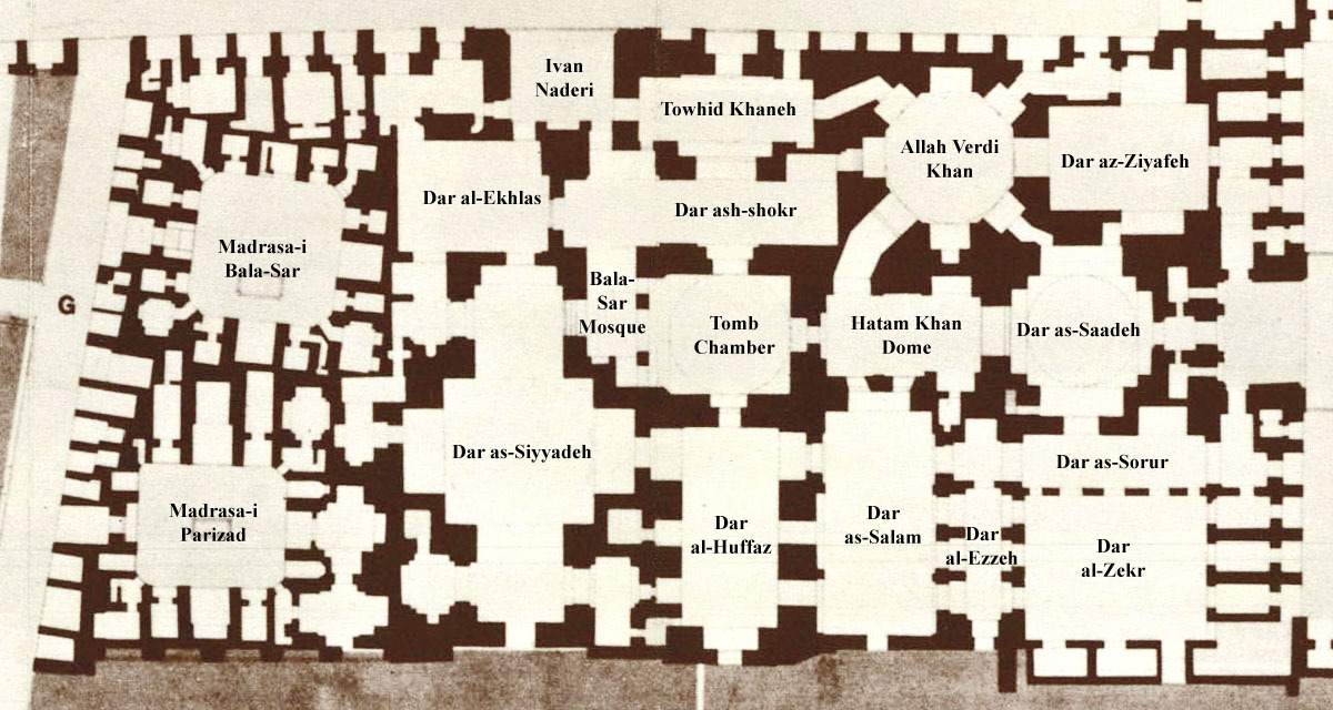 Partial floor plan of complex showing shrine structures southwest of the old courtyard