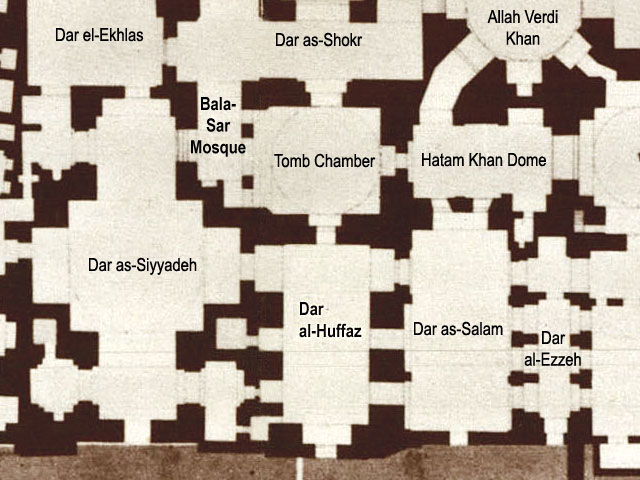Partial floor plan of complex, showing location of Dar al-Huffaz southwest of Tomb Chamber