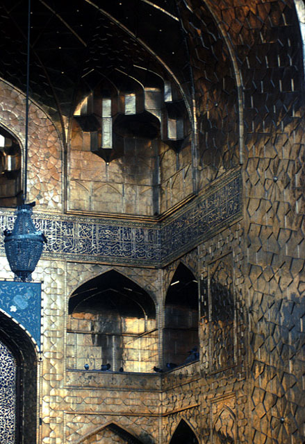 Imam Reza Shrine Complex: Sahn-e Engelab - Detail view of the rear of the golden iwan