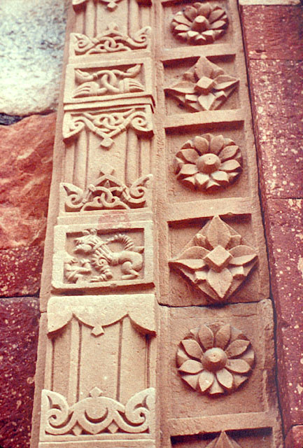 Decorative detail carved in red sandstone