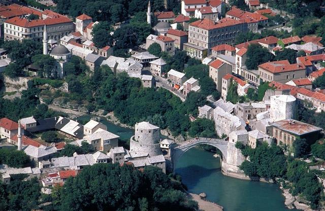 Aerial view, Stari-Most Bridge and Old Town