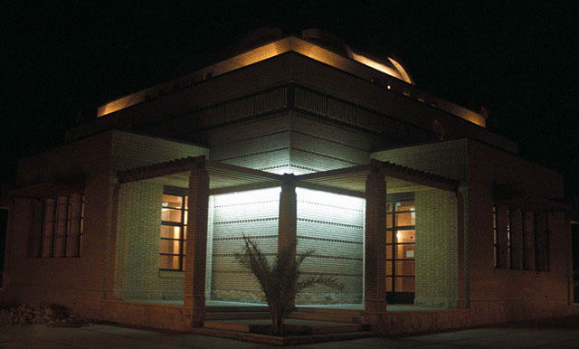 Bushehr Cement Factory Mosque - Exterior view, at night