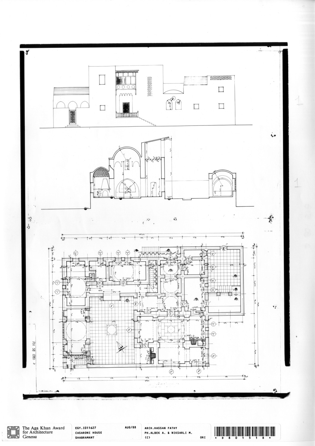 Working drawing: Ground floor plan, final with section, north  elevation, 1