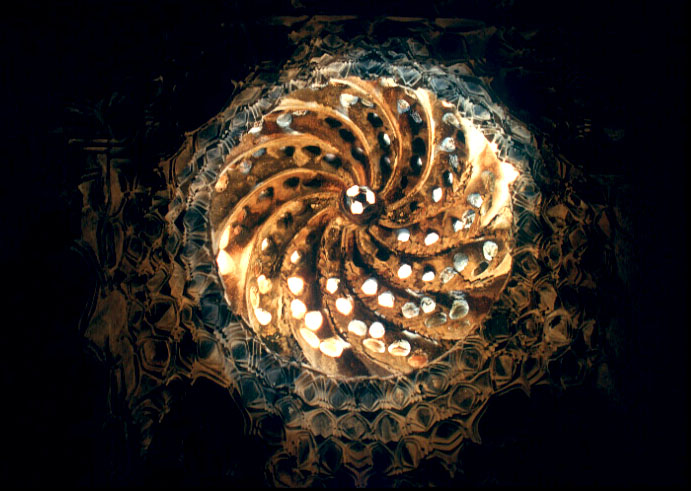 Looking up at the spiral dome of northeast room, with muqarnas transition from square plan