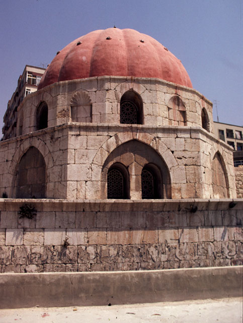 Exterior view of mausoleum dome, with receding structure