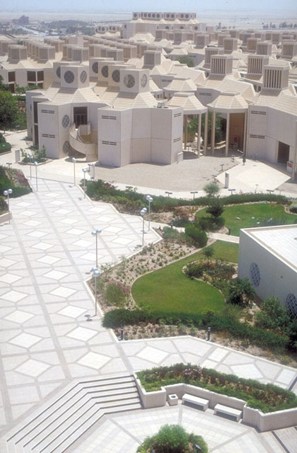 Aerial view, landscaped plaza