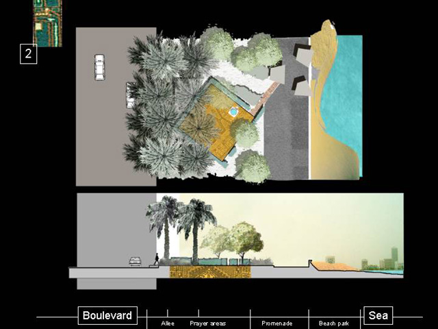 Doha Corniche Competition, D. Paysages Submission - Landscape plan and section