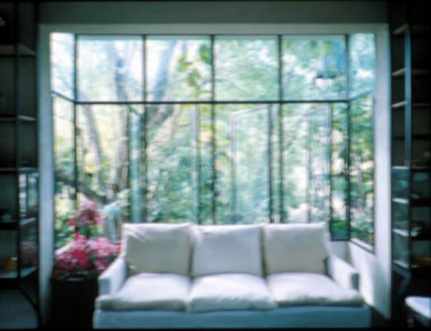 Interior detail showing seating area set in window