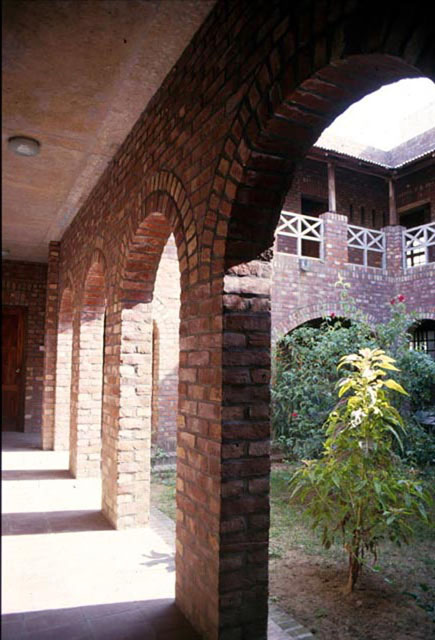 View from arcaded corridor to courtyard