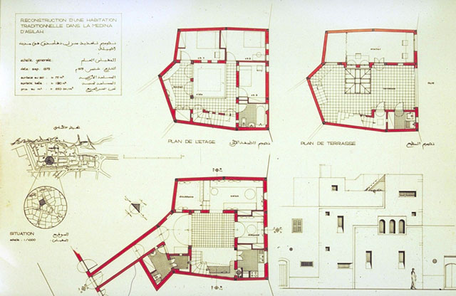 Colour drawing, plans and elevation