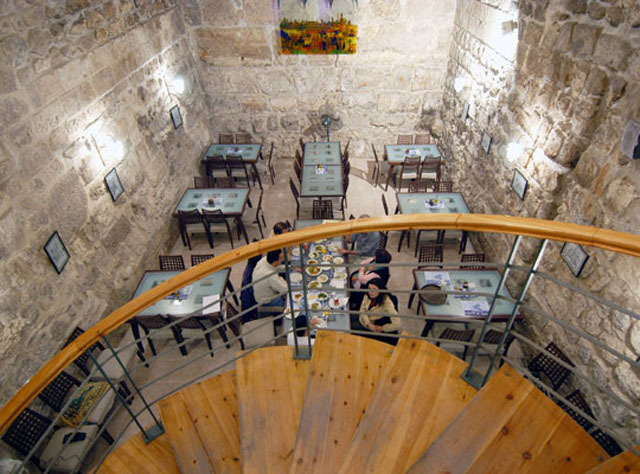 Interior view of restored basement, now used as café