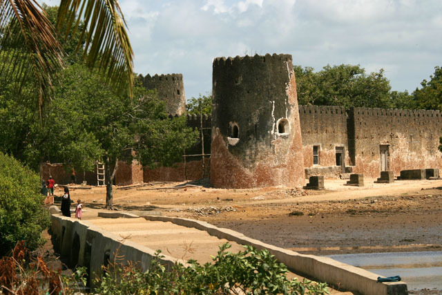 Exterior view of restored fort from mangrove creek