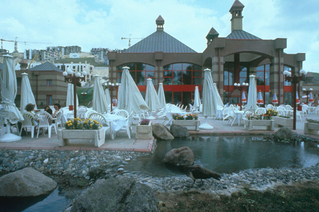 Exterior view showing poolside seating