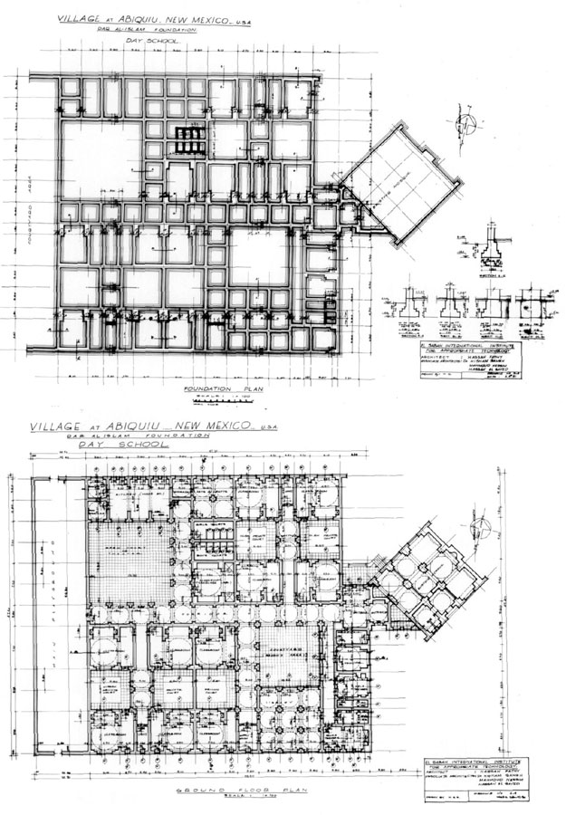 Mosque madrasa: working drawing:  foundation and ground floor plan