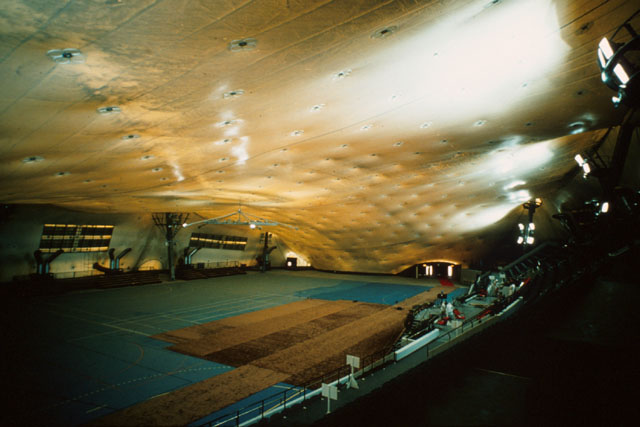 Interior view showing ambient lighting and court