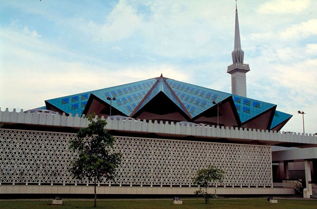 Exterior, view to prayer hall and minaret