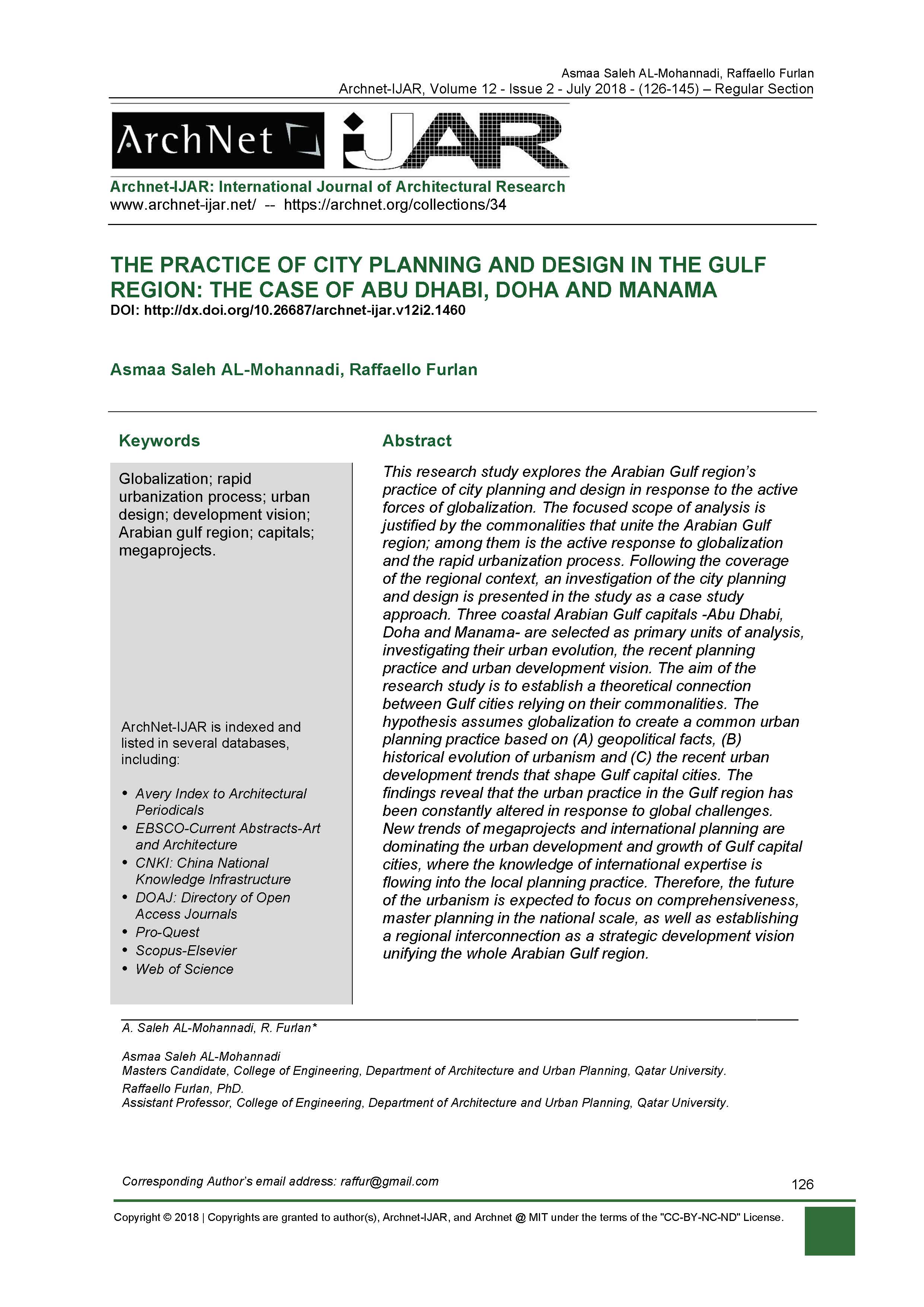 The Practice of City Planning and Design in the Gulf Region: The Case of Abu Dhabi, Doha and Manama