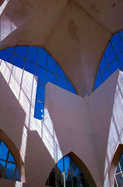 Interior, prayer hall, looking up
