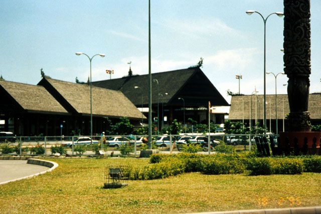 Exterior view, showing pitched roofs and parking areas