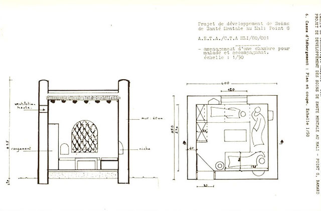 B&W drawing, plan and cross-section