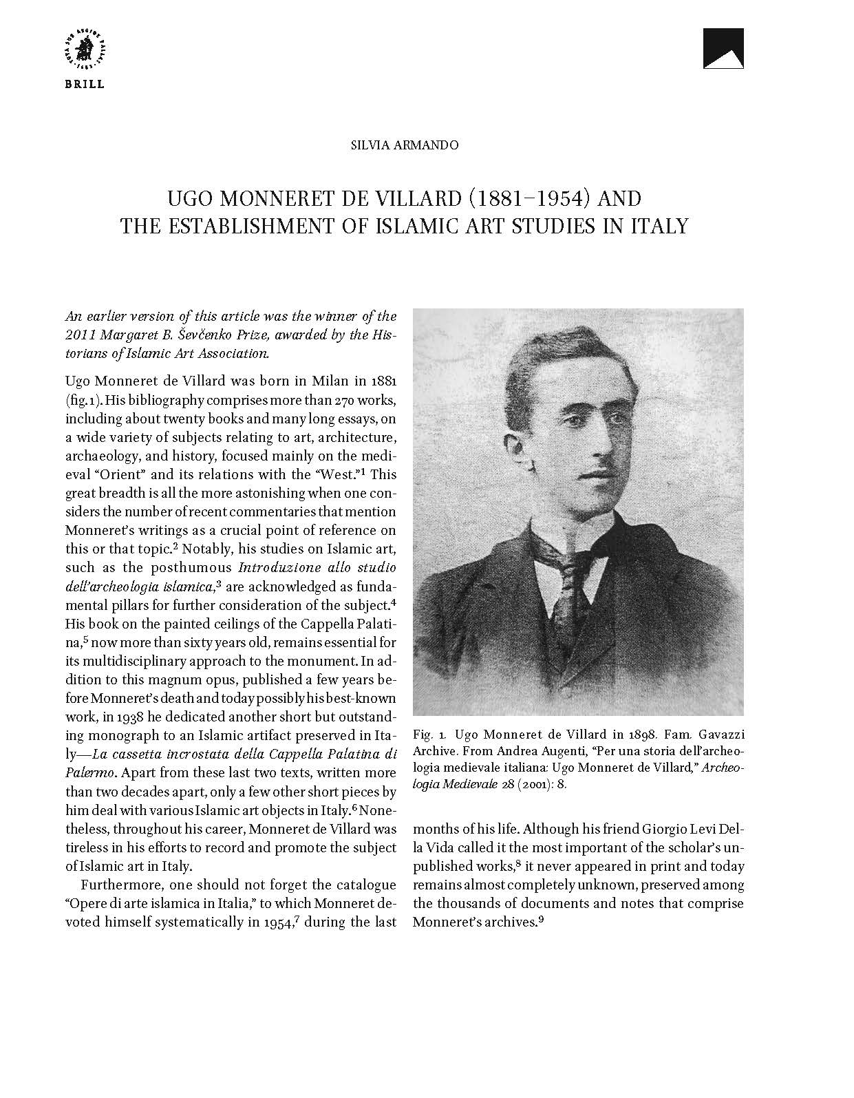 Ugo Monnaret de Villard (1881-1954) and the Establishment of Islamic Art Studies in Italy