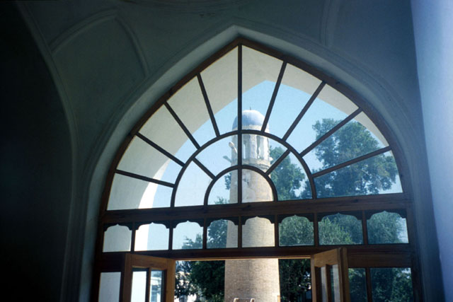 Interior view of arch fitted with glazing set in wooden frame