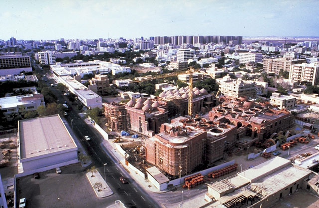 Aerial view, King Saud Mosque under construction