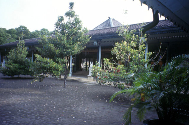 Landscaped courtyards surround the pavilions