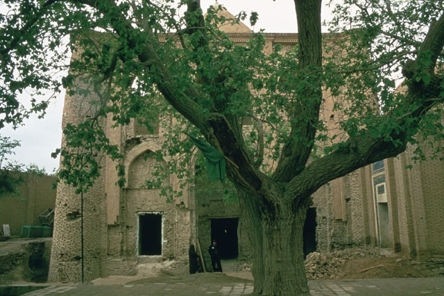 Exterior view with tree in front of shrine