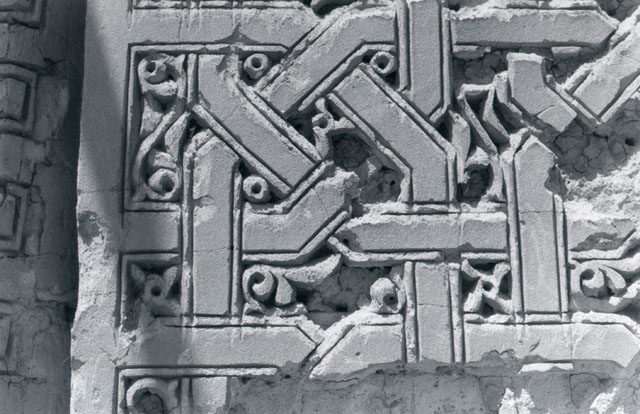 Detail of second courtyard portal, showing carved stucco decoration