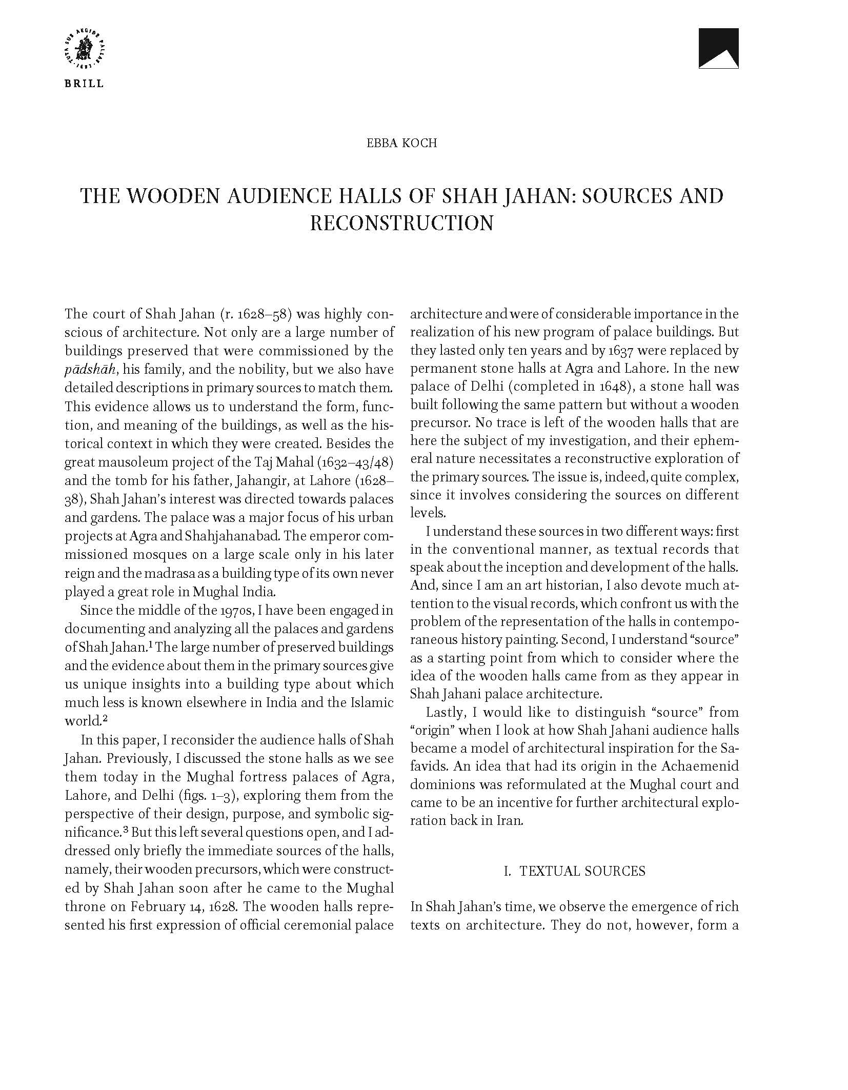The Wooden Audience Halls of Shah Jahan: Sources and Reconstruction