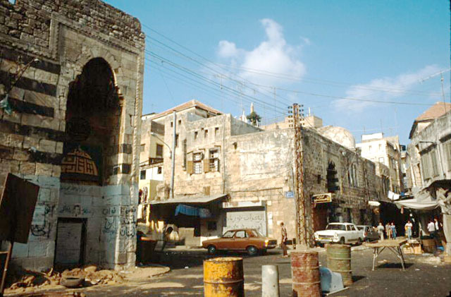 Street view of the Nasiriyyah and Nuriyya madrasas, looking east