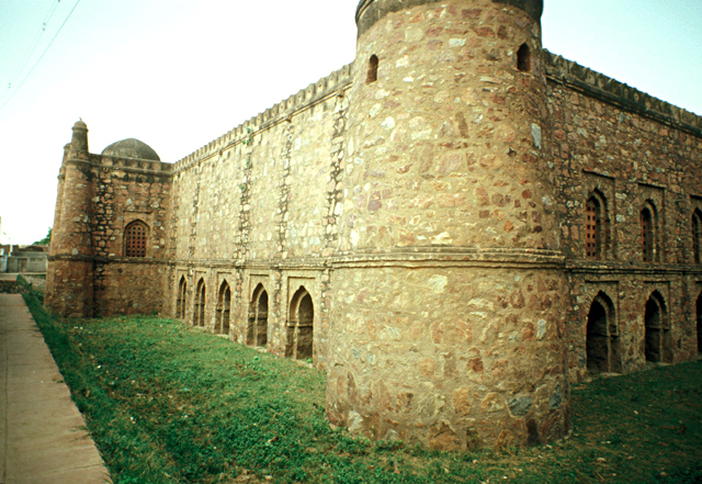 Exterior view of qibla wall looking west-southwest