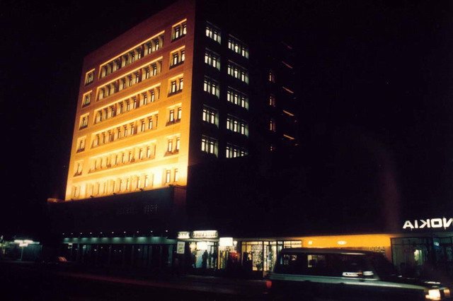 Front façade on Kampala road, night view