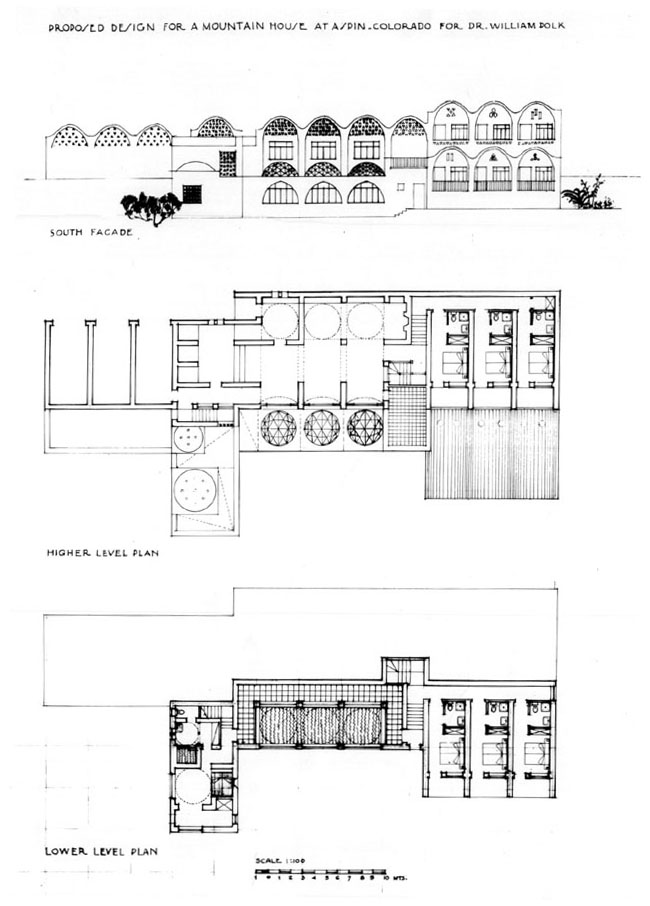 Design drawing: lower, upper levels plan/south elevation