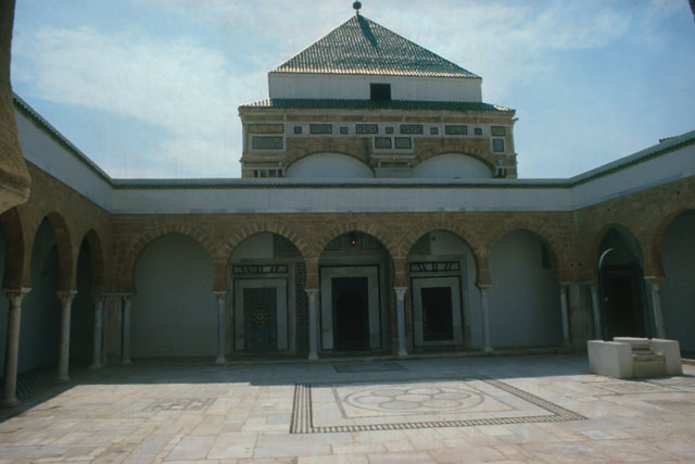 View from courtyard showing arcade and placement of pitched dome over entrance