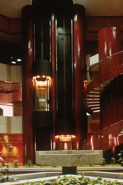 Interior detail showing elevator shafts