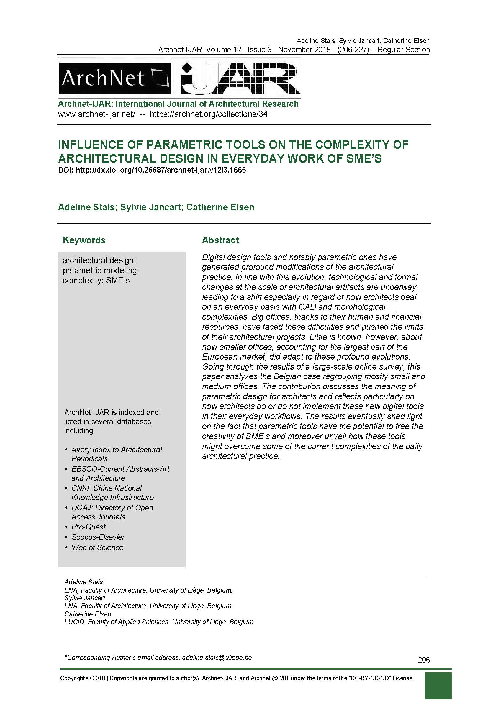 Influence of Parametric Tools on the Complexity of Architectural Design in Everyday Work of SME's