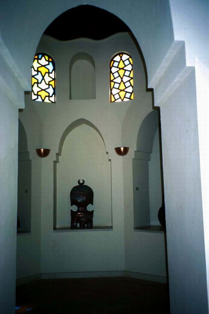 Gallery with stained glass upper windows