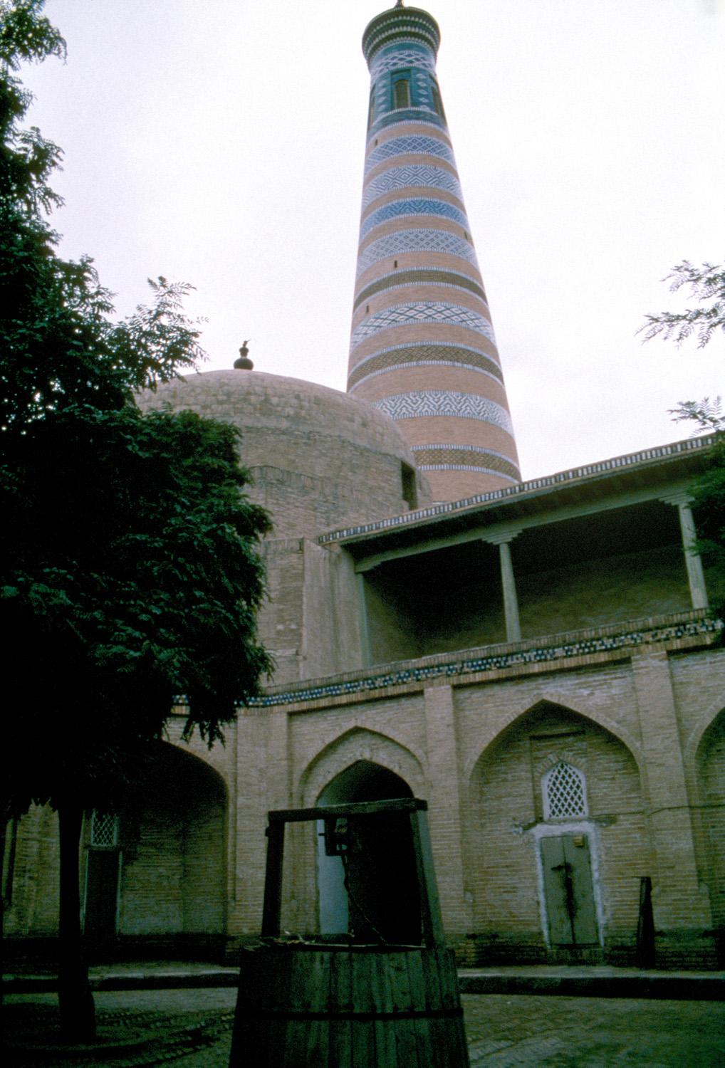 View of the courtyard, with minaret seen beyond