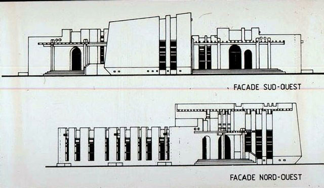 Agadez Courthouse - B&W drawing, elevations