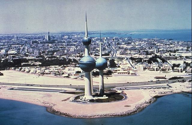 <p>The Kuwait Tower lies at the tip of the Kuwait City waterfront</p>