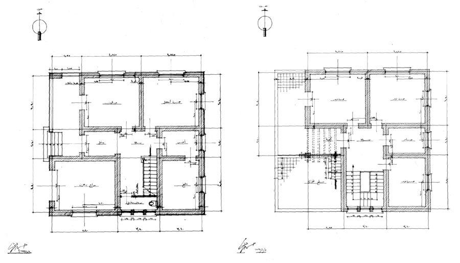 Working drawing: ground floor and first floor plans