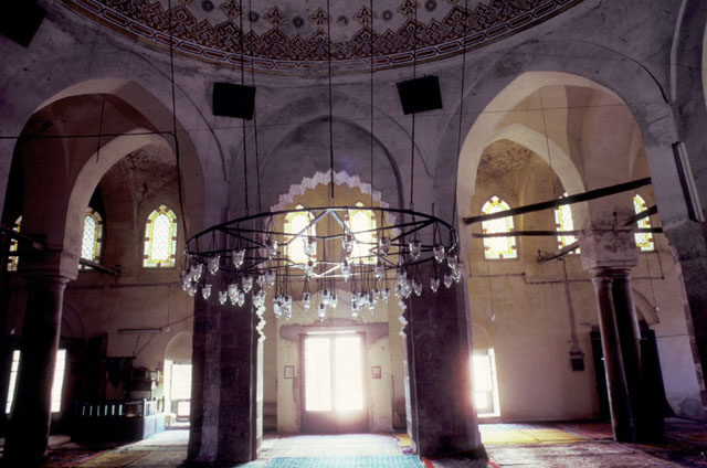 Interior view of the prayer hall, looking north from the domed central space towards the entrance
