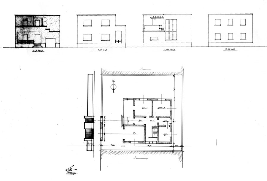 Design drawing:  ground floor plan and elevations