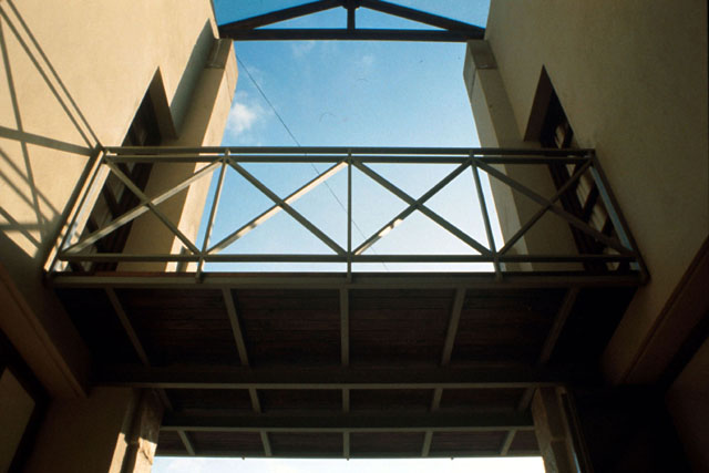 Exterior detail showing elevated walkway